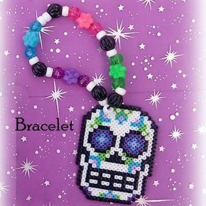 Sugar Skull Goth Skeleton Perler Kandi Bracelet
